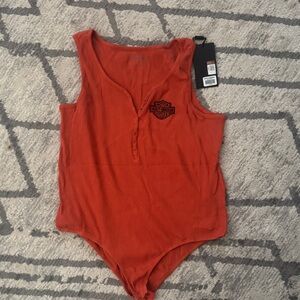 Women's Sleeveless Henley Bodysuit - Orange
